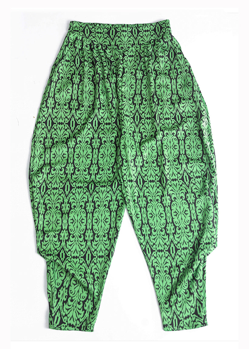 Women Grass Green Pockets Print Chiffon Lantern Pants Summer Ada Fashion