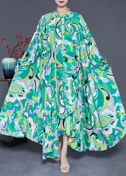 Women Green Asymmetrical Print Chiffon Ankle Dress Spring LY3615 - fabuloryshop