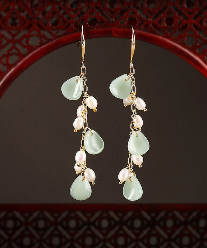 Women Green Copper Pearl Coloured Glaze Drop Earrings LY2289 - fabuloryshop