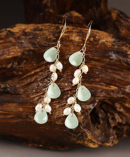 Women Green Copper Pearl Coloured Glaze Drop Earrings LY2289 - fabuloryshop