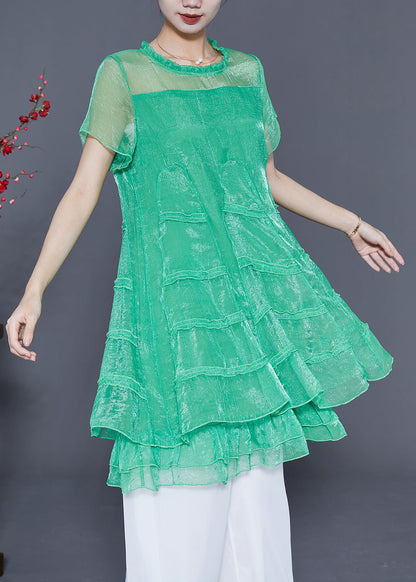 Women Green Hollow Out Patchwork Layered Design Tulle A Line Dress Summer LY5397 - fabuloryshop