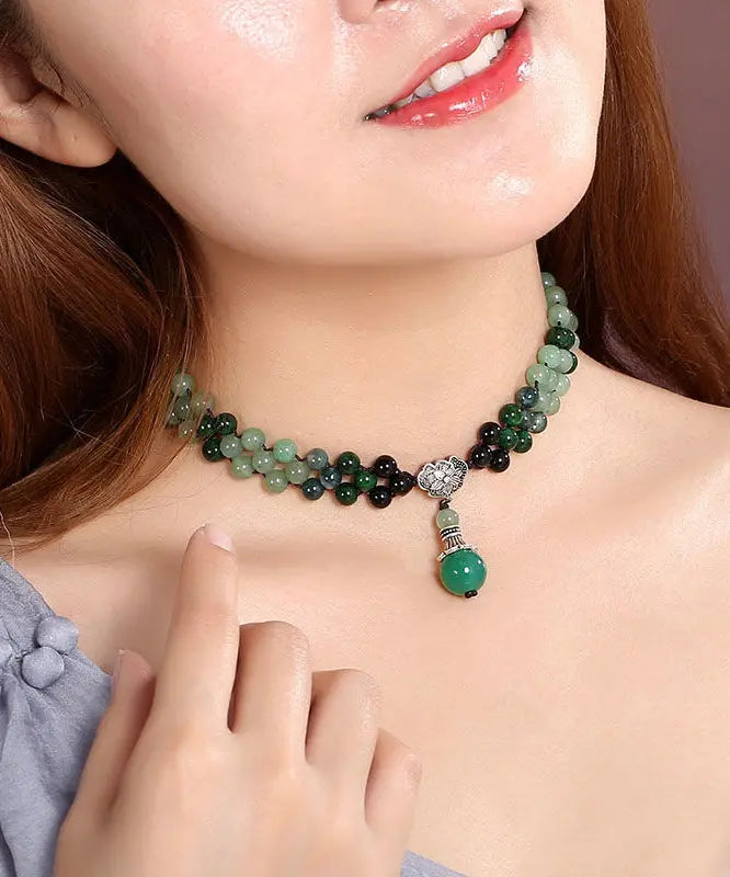 Women Green Jade Agate Crystal Pendant Necklace Ada Fashion