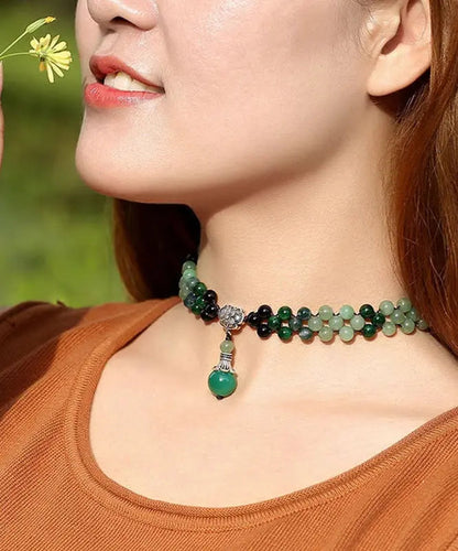 Women Green Jade Agate Crystal Pendant Necklace Ada Fashion