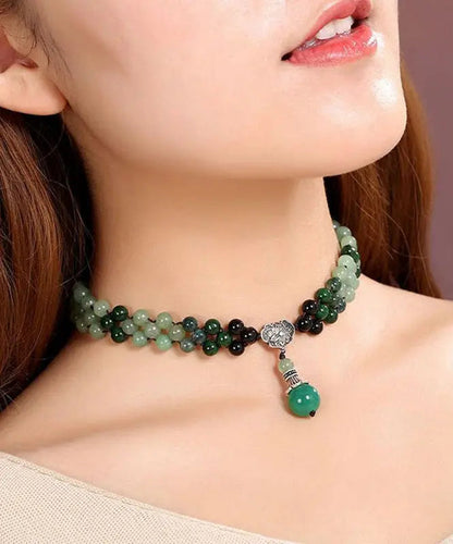 Women Green Jade Agate Crystal Pendant Necklace Ada Fashion