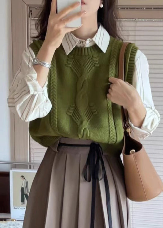 Green Cozy Cotton Knit Waistcoat Sleeveless