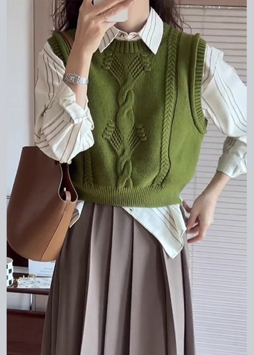 Green Cozy Cotton Knit Waistcoat Sleeveless