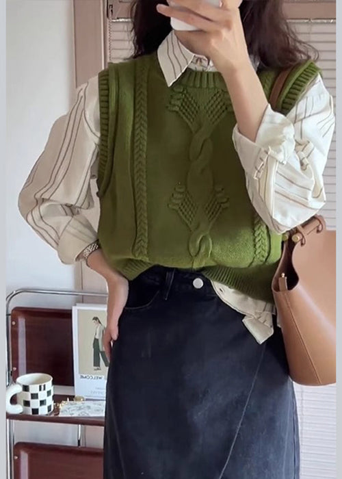 Green Cozy Cotton Knit Waistcoat Sleeveless