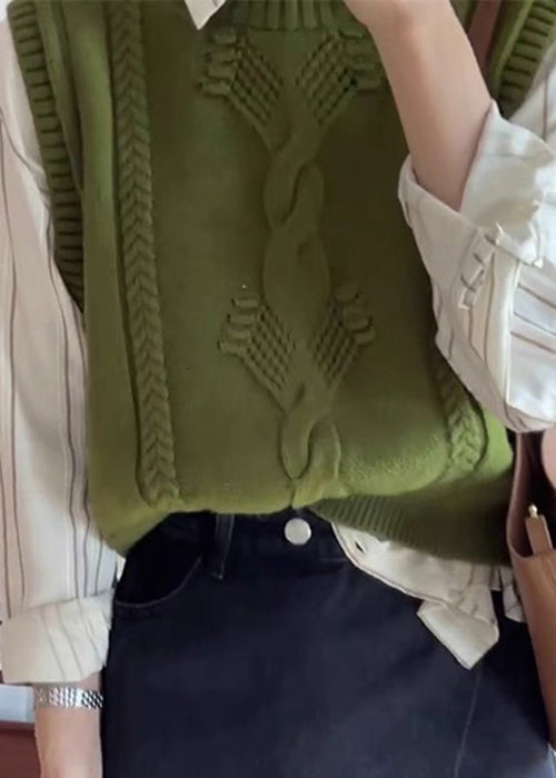 Gilet en tricot de coton vert confortable sans manches