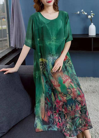 Women Green O Neck Print Patchwork Chiffon Dress Summer Ada Fashion