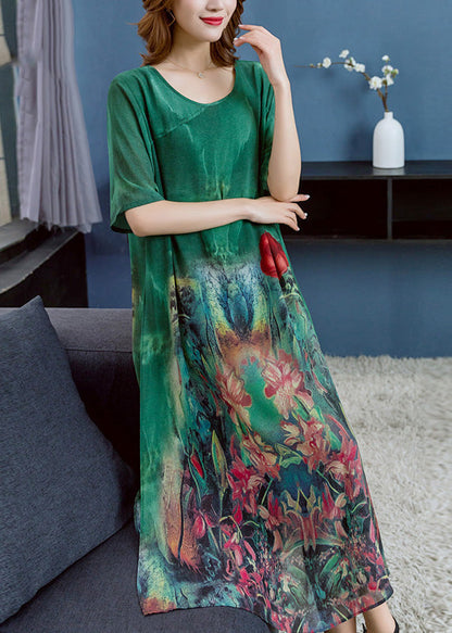 Women Green O Neck Print Patchwork Chiffon Dress Summer Ada Fashion