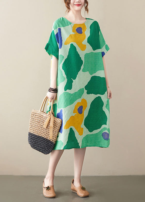 Women Green Oversized Print Cotton Vacation Dresses Summer LY0652 - fabuloryshop