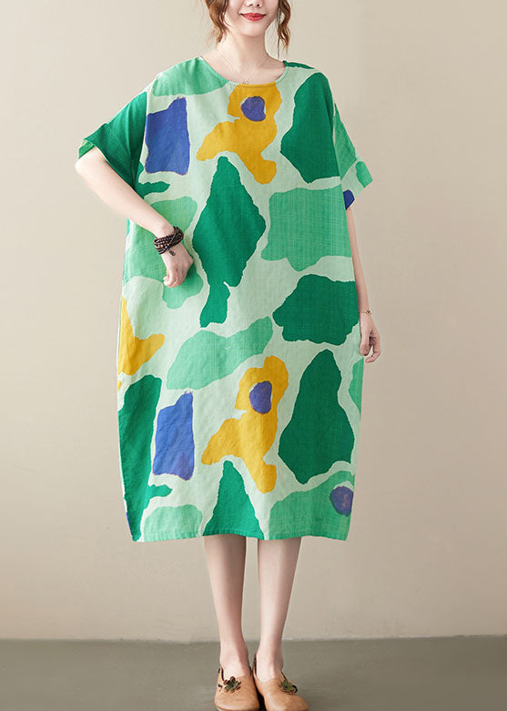 Women Green Oversized Print Cotton Vacation Dresses Summer LY0652 - fabuloryshop