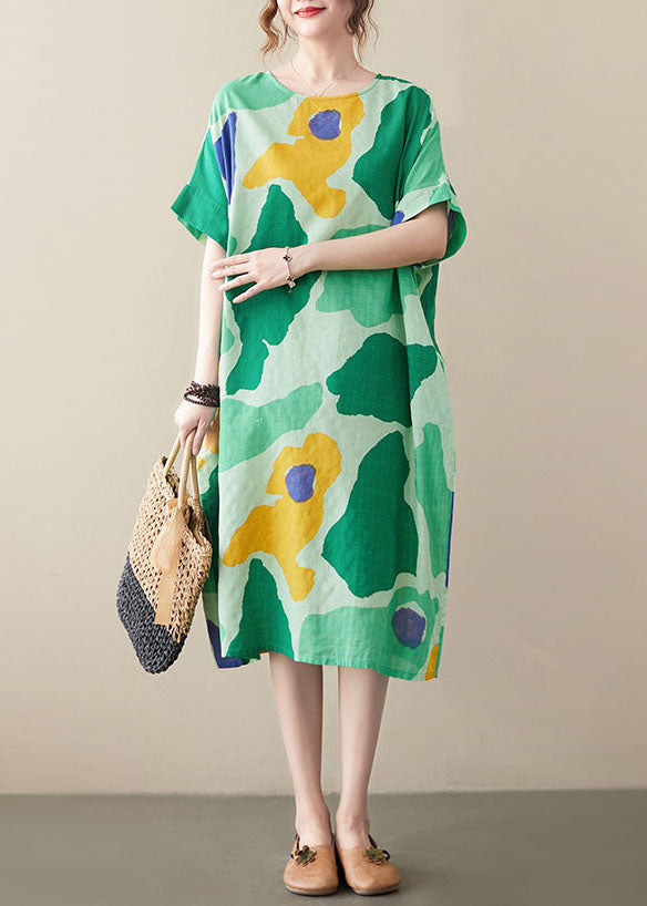 Women Green Oversized Print Cotton Vacation Dresses Summer LY0652 - fabuloryshop