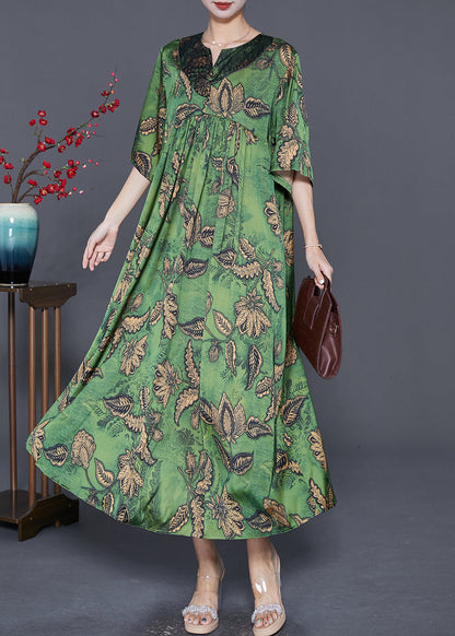 Women Green Oversized Print Exra Large Hem Silk Ankle Dress Summer Ada Fashion