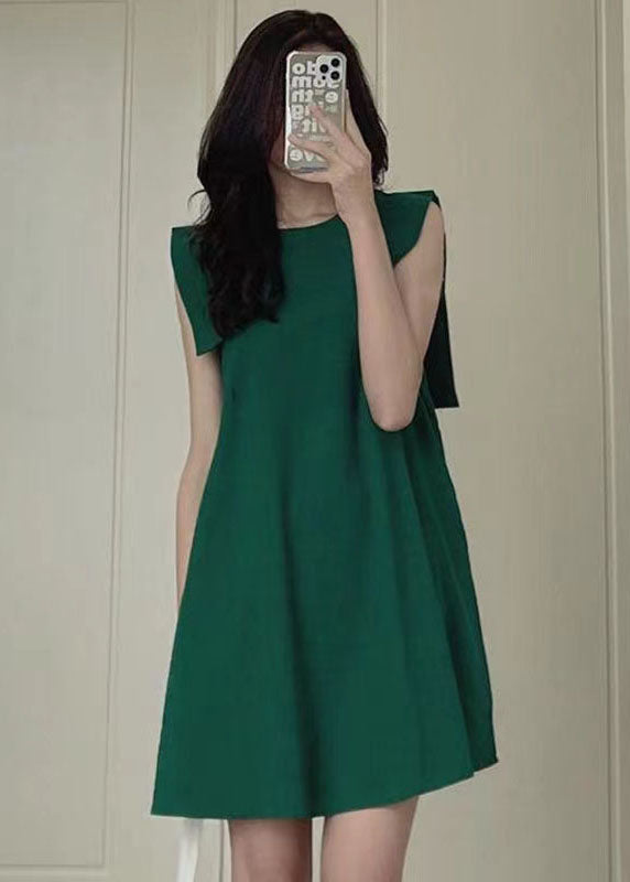 Women Green Slim Fit Original Design Cotton Mid Dress Sleeveless LY1310 - fabuloryshop