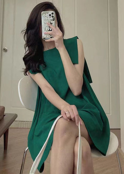 Women Green Slim Fit Original Design Cotton Mid Dress Sleeveless LY1310 - fabuloryshop