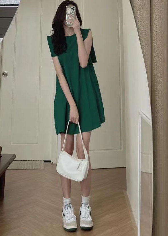 Women Green Slim Fit Original Design Cotton Mid Dress Sleeveless LY1310 - fabuloryshop