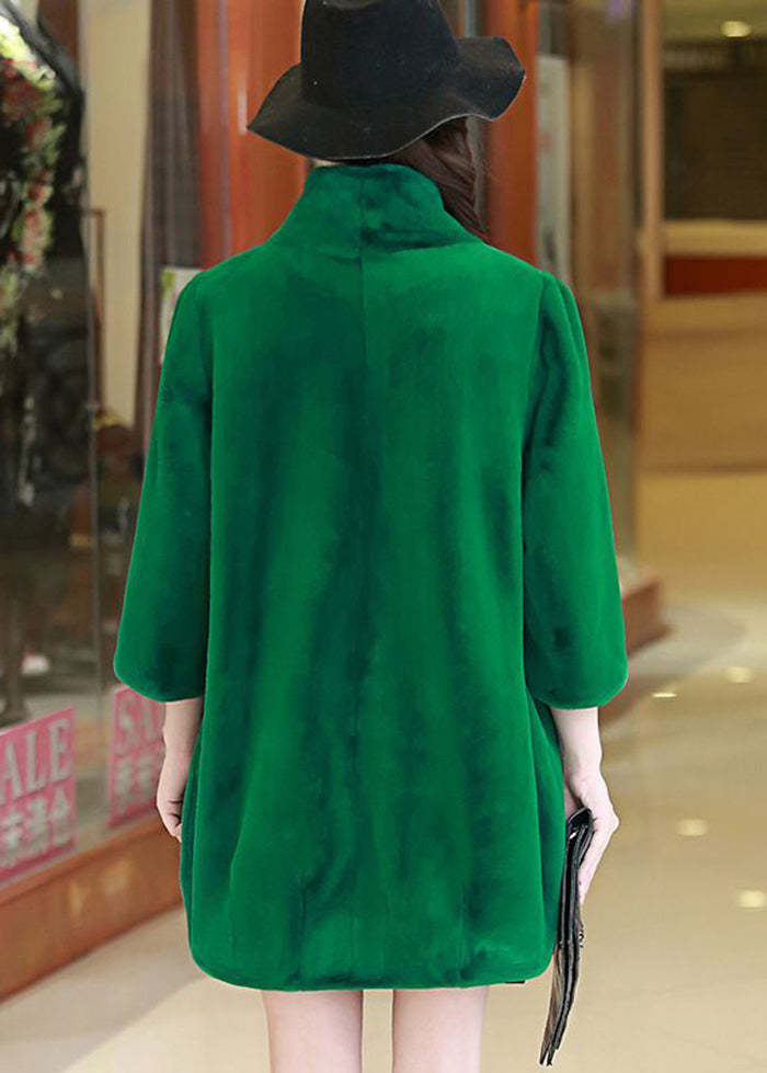 Women Green Stand Collar Oversized Fuzzy Fur Fluffy Coats Bracelet Sleeve Ada Fashion