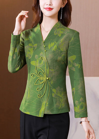 Women Green V Neck Patchwork Slim Fit Silk Tops Spring LY0420 - fabuloryshop