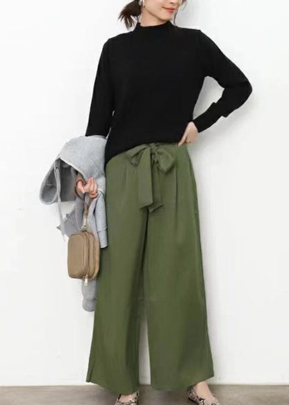 Women Green Wrinkled Bow Pockets Cotton Crop Pants Summer LY2189 - fabuloryshop