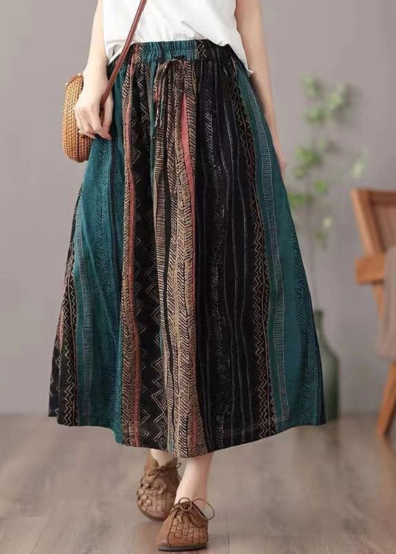 Women Green Wrinkled Patchwork Linen A Line Skirts Summer LY0591