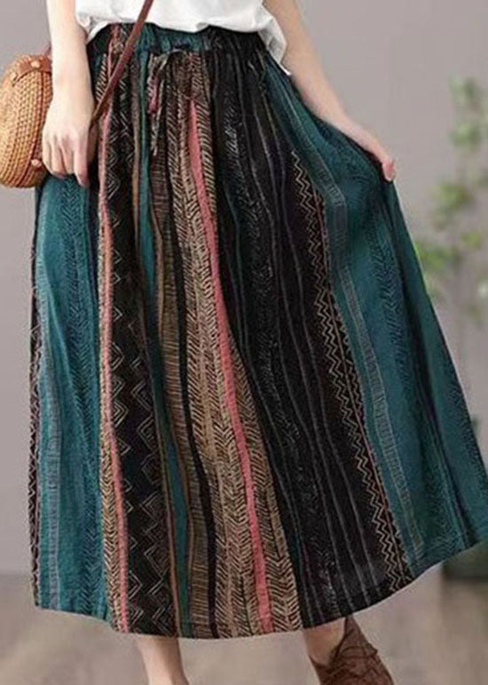 Women Green Wrinkled Patchwork Linen A Line Skirts Summer LY0591 - fabuloryshop