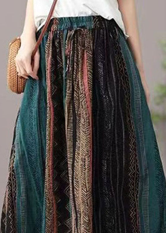 Women Green Wrinkled Patchwork Linen A Line Skirts Summer LY0591