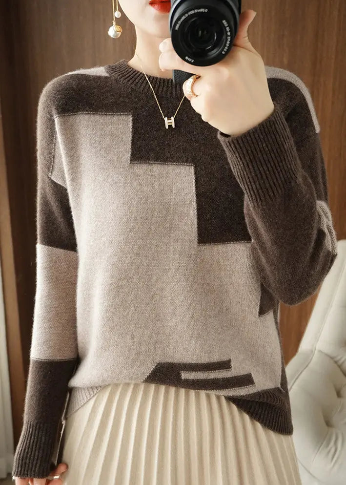 Women Grey Asymmetrical Patchwork Wool Knit Top Fall Ada Fashion