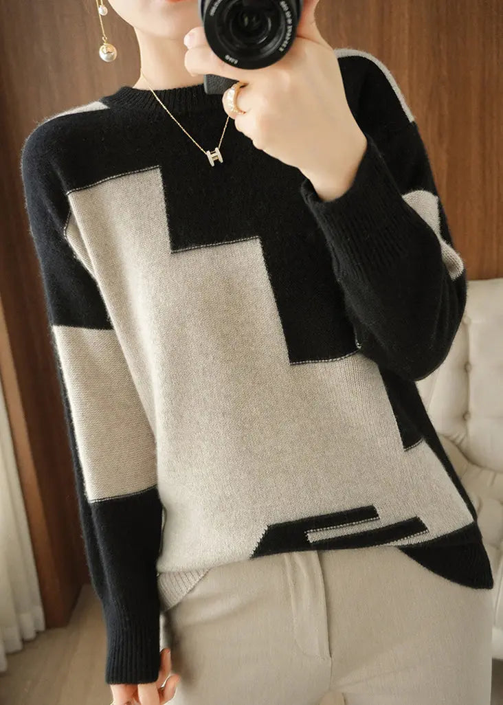 Women Grey Asymmetrical Patchwork Wool Knit Top Fall Ada Fashion