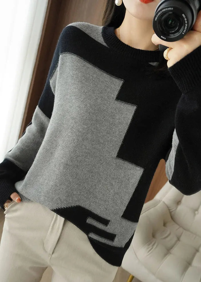 Women Grey Asymmetrical Patchwork Wool Knit Top Fall Ada Fashion