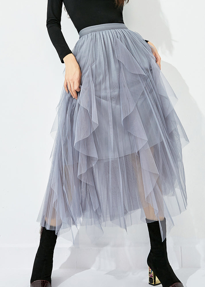 Women Grey Elastic Waist Exra Large Hem Tulle Skirt Summer LY0822 - fabuloryshop