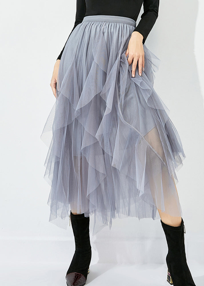 Women Grey Elastic Waist Exra Large Hem Tulle Skirt Summer LY0822 - fabuloryshop