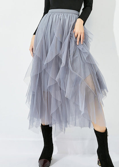 Women Grey Elastic Waist Exra Large Hem Tulle Skirt Summer LY0822 - fabuloryshop