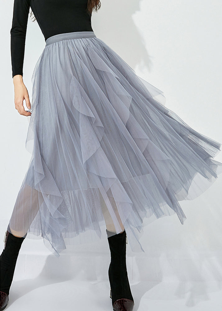 Women Grey Elastic Waist Exra Large Hem Tulle Skirt Summer LY0822 - fabuloryshop