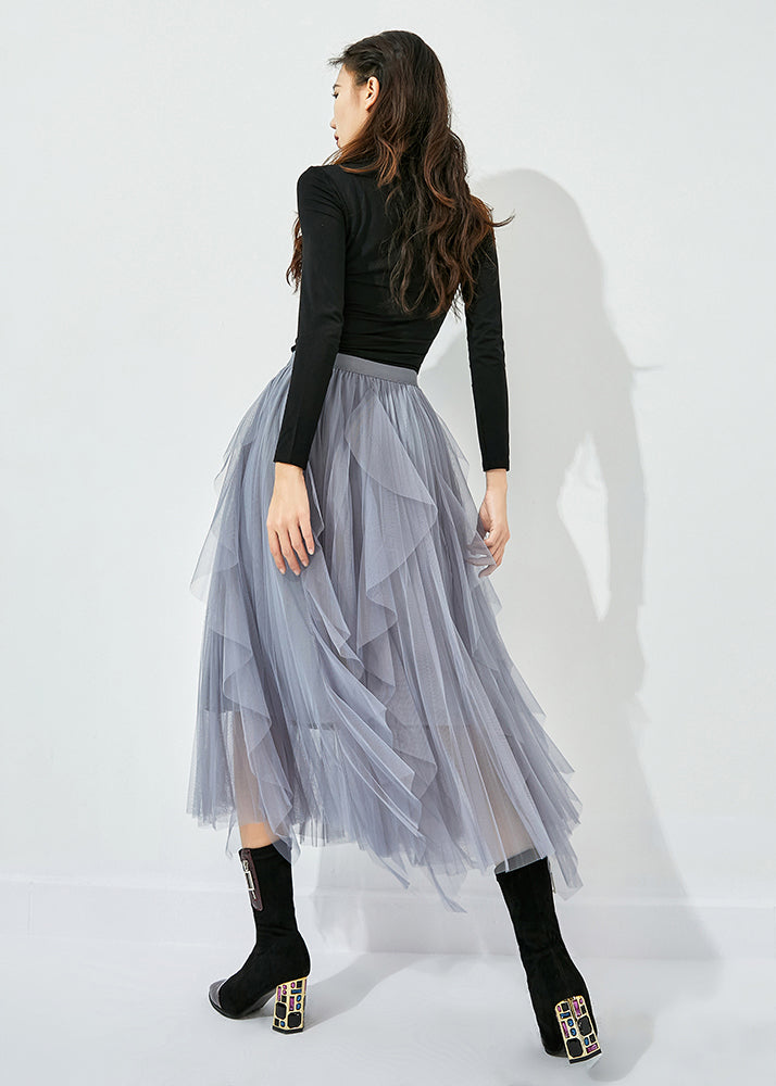 Women Grey Elastic Waist Exra Large Hem Tulle Skirt Summer LY0822 - fabuloryshop