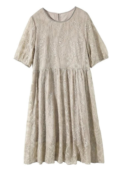 Women Grey Embroideried Wrinkled Patchwork Lace Dresses Summer Ada Fashion