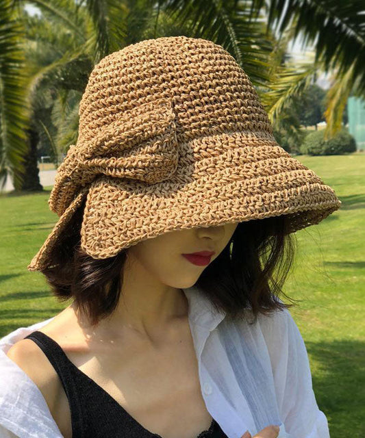 Women Khaki Bow Bucket Hat