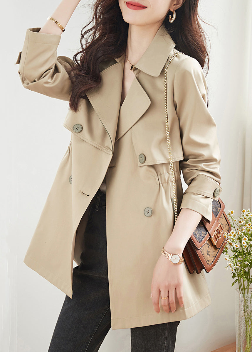 Women Khaki Double Breast Pockets Patchwork Cotton Trench Coats Fall Ada Fashion