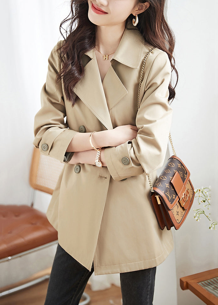 Women Khaki Double Breast Pockets Patchwork Cotton Trench Coats Fall Ada Fashion