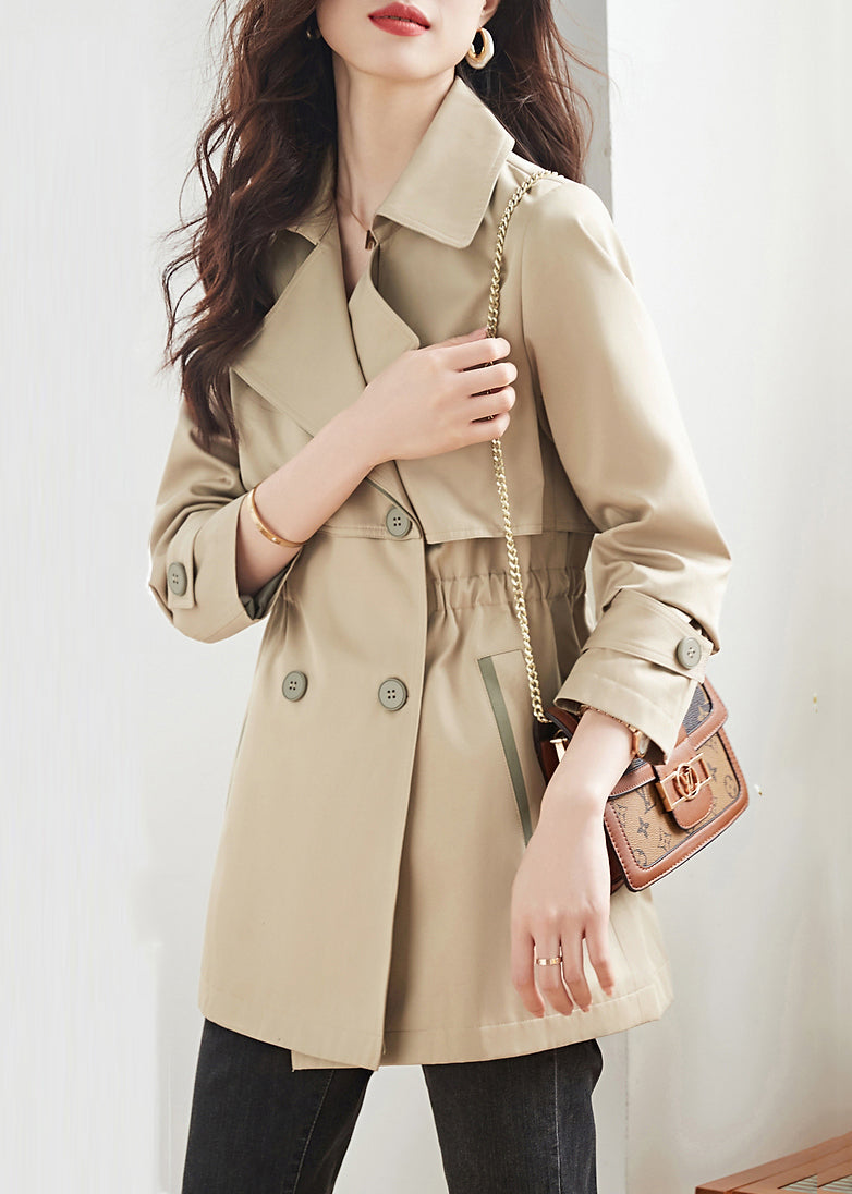 Women Khaki Double Breast Pockets Patchwork Cotton Trench Coats Fall Ada Fashion