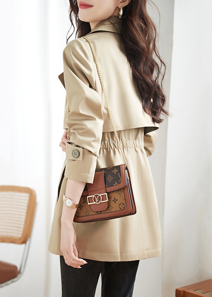 Women Khaki Double Breast Pockets Patchwork Cotton Trench Coats Fall Ada Fashion