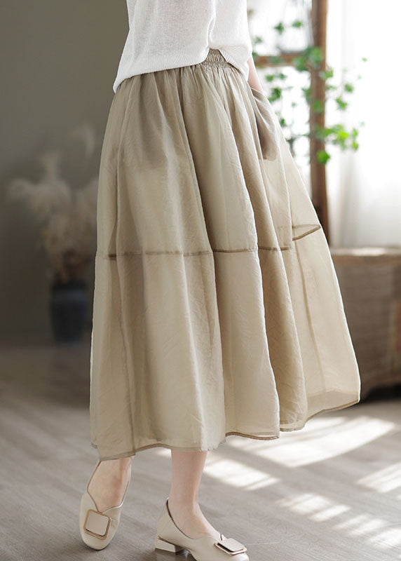 Women Khaki Elastic Waist Patchwork Organza Skirts Spring TG1063 - fabuloryshop