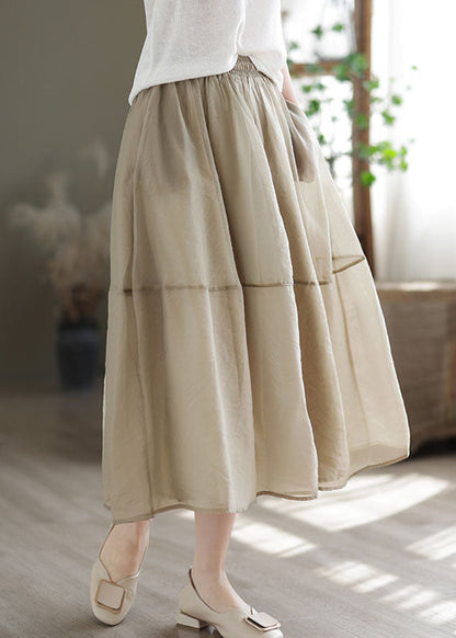 Women Khaki Elastic Waist Patchwork Organza Skirts Spring TG1063 - fabuloryshop