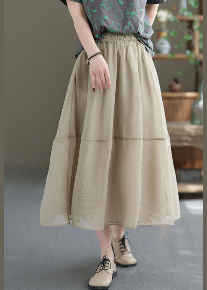 Women Khaki Elastic Waist Patchwork Organza Skirts Spring TG1063 - fabuloryshop