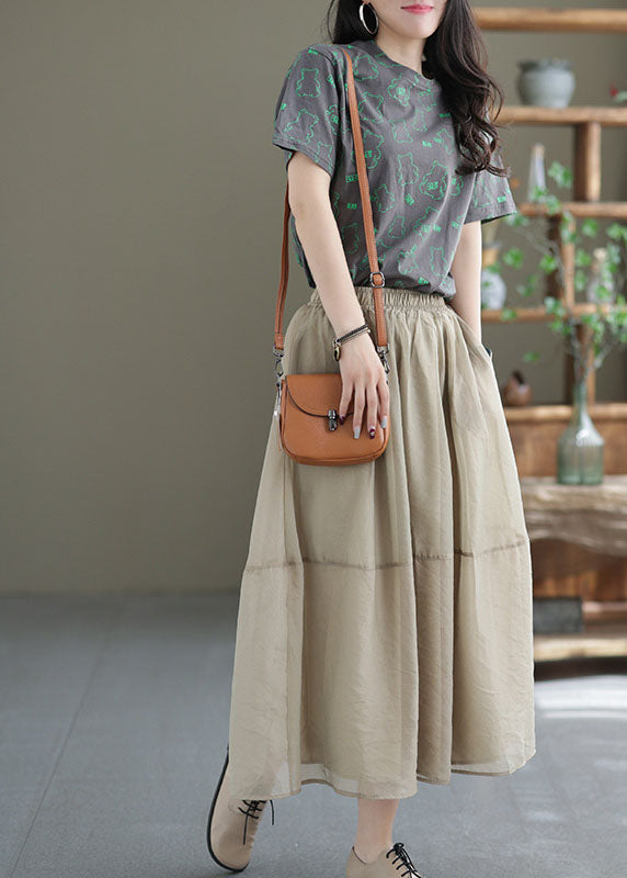 Women Khaki Elastic Waist Patchwork Organza Skirts Spring TG1063 - fabuloryshop