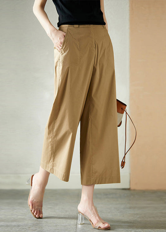 Women Khaki High Waist Button Crop Pants Summer LY1736 - fabuloryshop