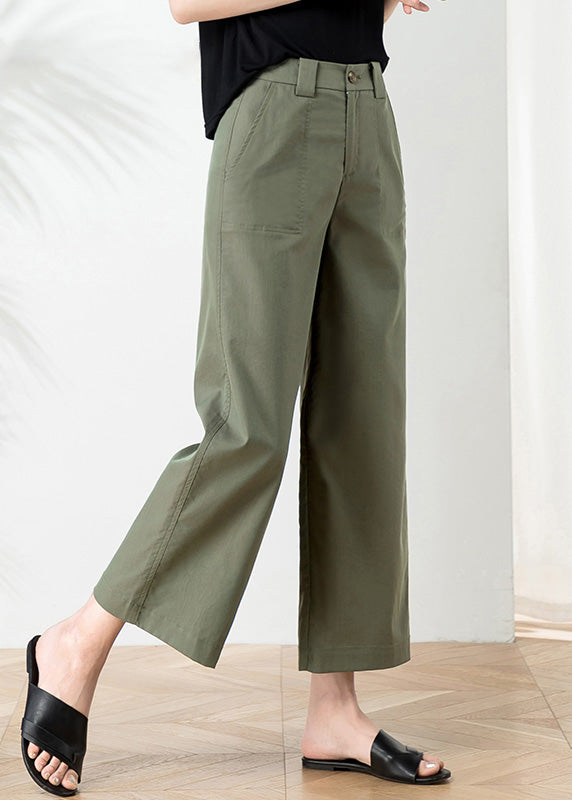 Women Khaki High Waist Button Crop Pants Summer LY1736 - fabuloryshop