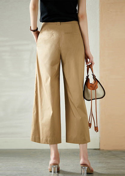 Women Khaki High Waist Button Crop Pants Summer LY1736 - fabuloryshop