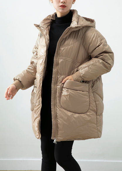 Women Khaki Hooded Pockets Fine Cotton Filled Winter Coats Winter Ada Fashion