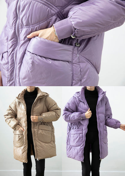 Women Khaki Hooded Pockets Fine Cotton Filled Winter Coats Winter Ada Fashion